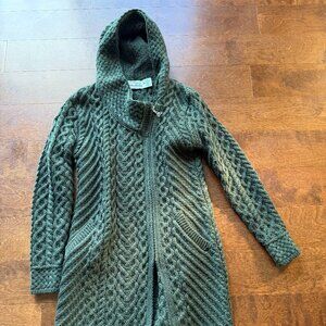 Aran Crafts 100% Merino Wool Zip-Up Cardigan – Made in Ireland (Size M)